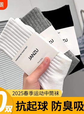 白色袜子男款春秋防臭运动中筒袜青少年男士秋冬保暖长袜吸汗短袜