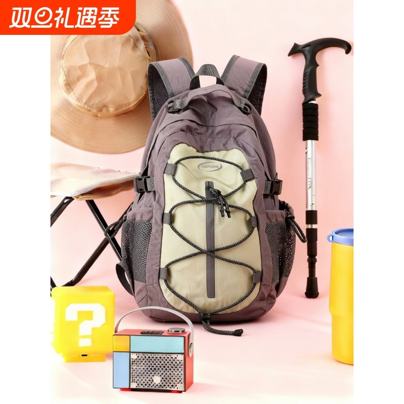 伊布古奇休闲双肩包女士新款大容量徒步运动登山包短途旅行背包男