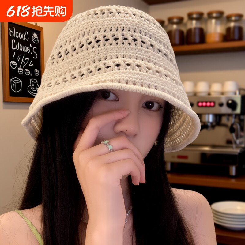 针织镂空渔夫帽子女春夏季2026新款透气遮阳防晒帽子盆帽大檐旅行
