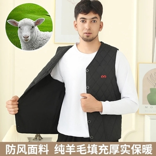天奴羊秋冬马甲背心内搭新款绵羊毛填充款轻薄保暖纯羊毛黑色实用