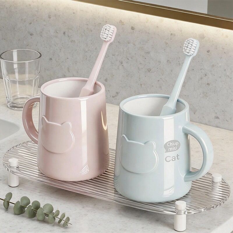 漱口杯情侣简约家用加厚耐摔防霉洗漱杯牙具杯带手柄刷牙漱口杯子