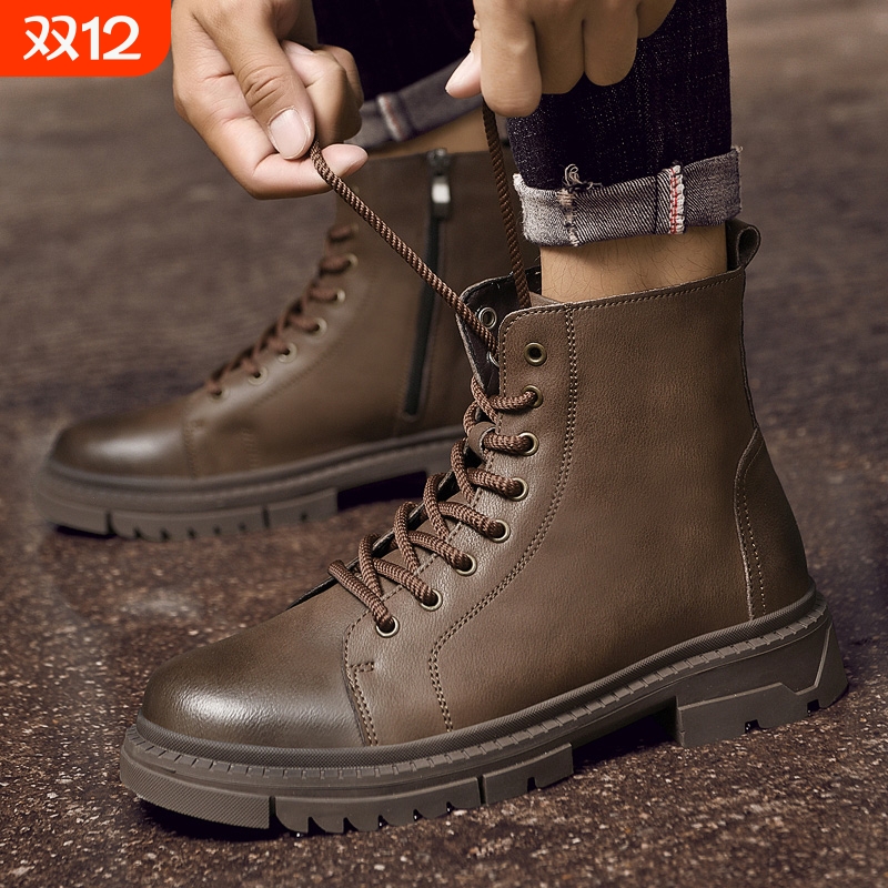 马丁靴男款真皮英伦风皮靴中帮冬季加绒拉链机车工装短靴潮棉鞋