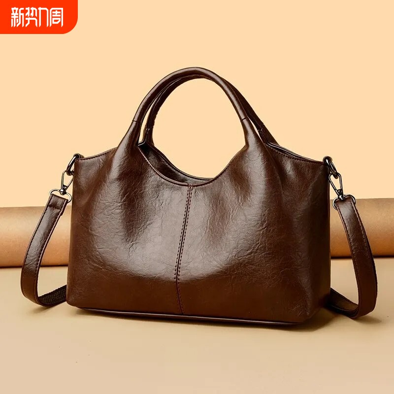 软皮女士大容量时尚手提包单肩中年斜挎包女包新款妈妈百搭软皮