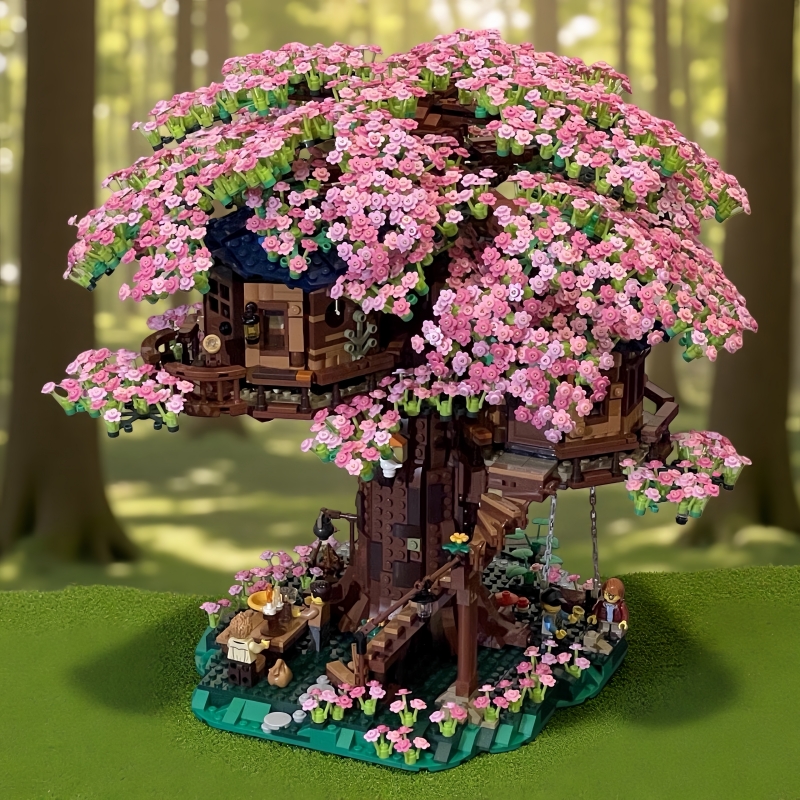 樱花树屋积木2025新款兼容乐高玩具女孩礼物益智拼装建筑街景拼图