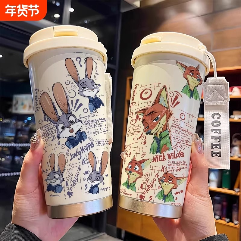 尼克朱迪疯狂动物城保温杯卡通大容量咖啡杯情侣儿童学生水杯可爱