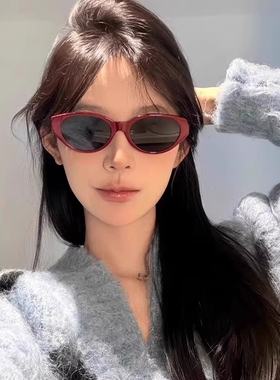 墨镜女防紫外线猫眼复古红色女潮可配新款太阳眼镜圆脸方脸椭圆形