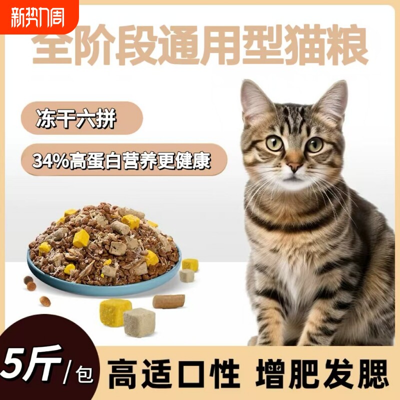 猫粮成猫幼猫通用型营养10斤实惠装冻干猫主粮全价华奥狸花猫鸡肉