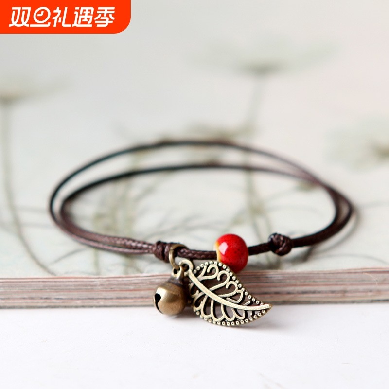 青歌景德镇陶瓷串珠手链脚链情侣闺蜜波西米亚复古首叶子饰品摆摊