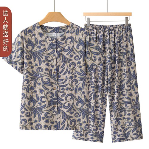 妈妈夏季棉绸短袖开衫中老年女装