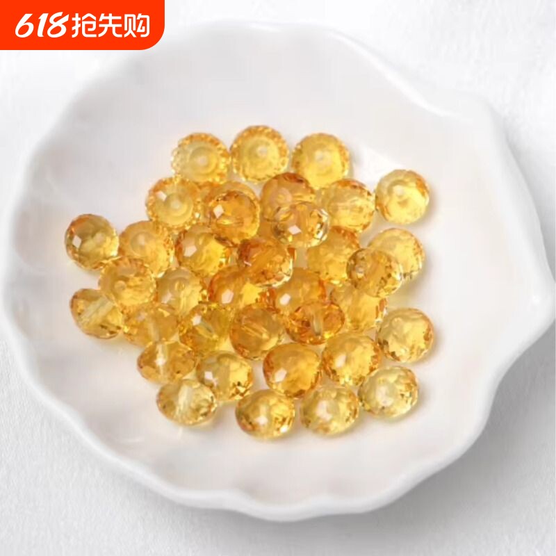 仿黄水晶切面扁珠巴西黄刻面散珠盘珠DIY手工串珠手链饰品配珠