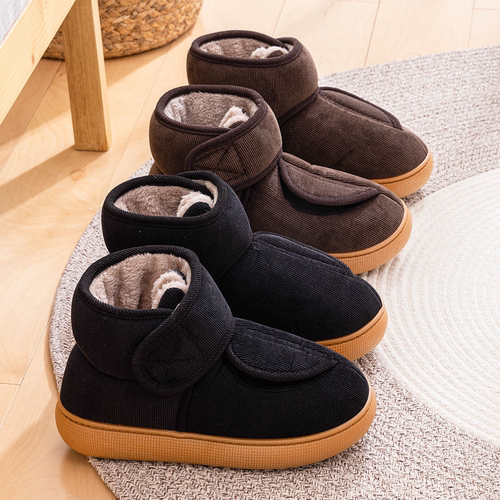 脚臃肿大开口保暖棉拖鞋高包跟男女防滑室内外穿牛筋底老人棉鞋