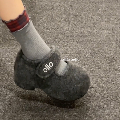 加绒内增高厚底玛丽珍毛毛鞋女冬外穿2025新款灰色保暖棉鞋子圆头