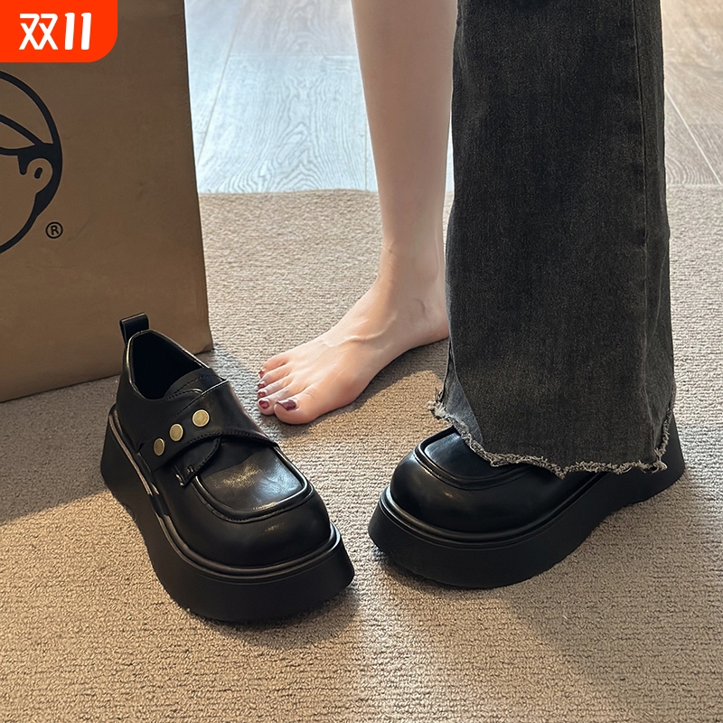 英伦风黑色厚底小皮鞋女2025年秋季新款复古百搭增高气质单鞋圆头