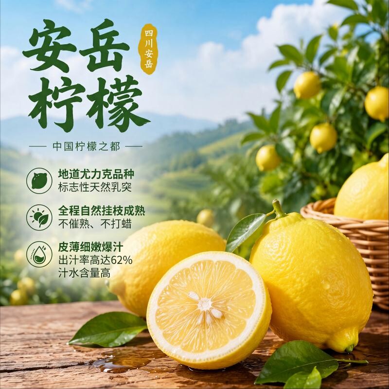 四川安岳黄柠檬新鲜果子无籽皮薄一级香水柠檬大果现摘现发茶饮店