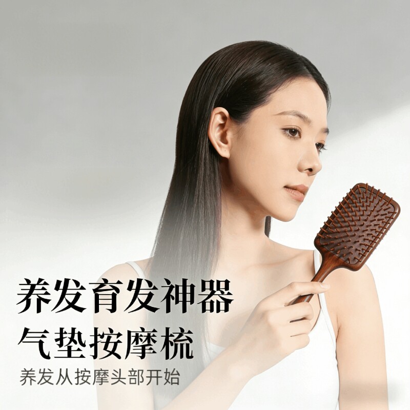 气垫梳子女家用气囊头皮按摩梳经络梳男士长发头疗志檀木造梳神器