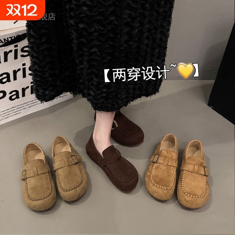 内增高厚底勃肯鞋一脚蹬两穿单鞋女2025新款秋季豆豆鞋乐福鞋咖色