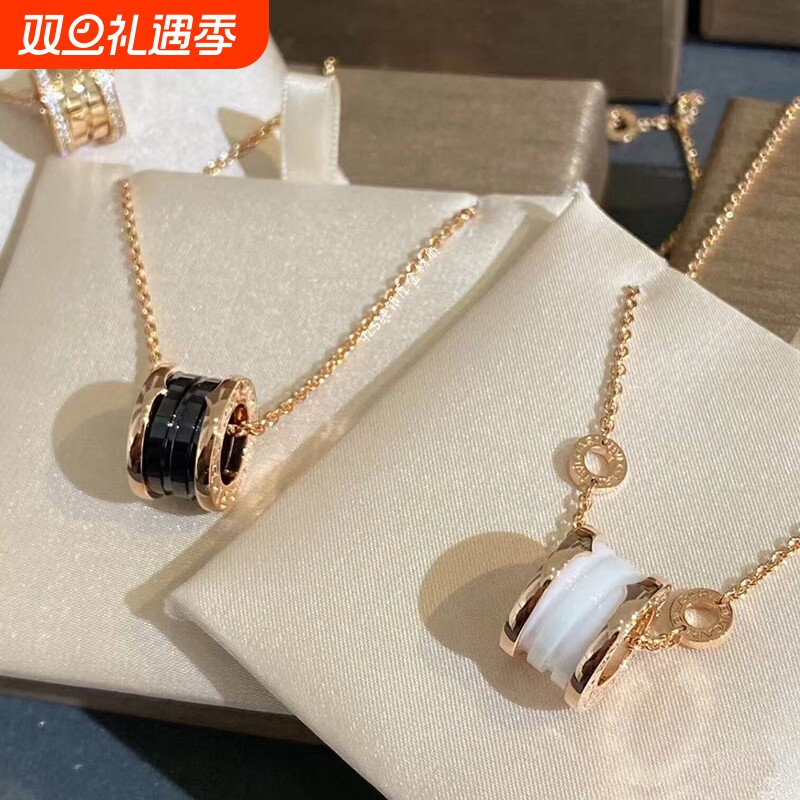 小蛮腰弹簧项链925银镀黑陶瓷小红人慈善款情侣锁骨链不掉色白金