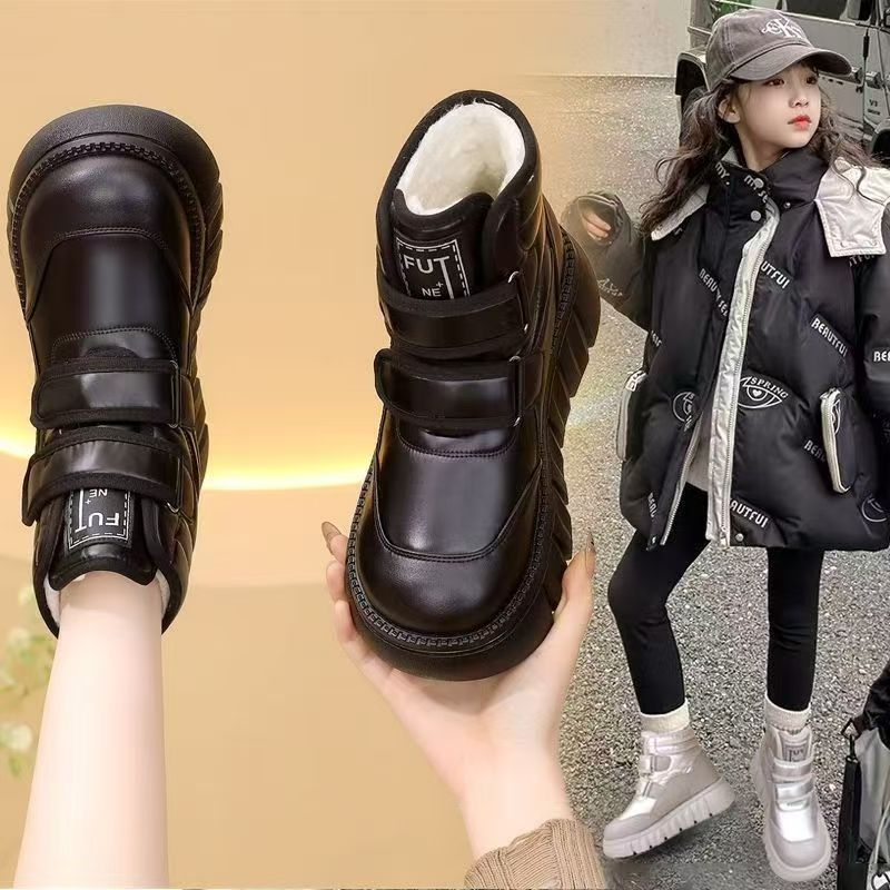 女童加绒雪地靴2025冬季新款防水加厚皮毛一体儿童靴子大棉鞋短靴