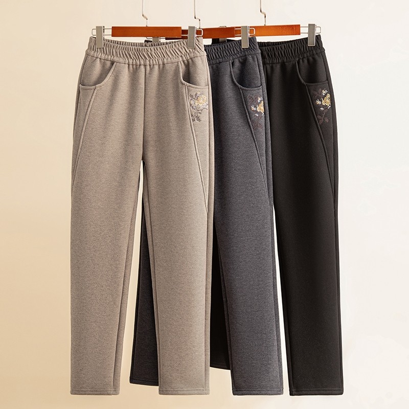 中老年裤子女春秋冬装加绒加厚休闲裤婆婆奶奶直筒裤妈妈保暖长裤