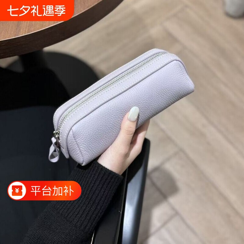 简约清新笔袋荔枝纹牛皮耐脏大容量文具日系高颜值学生收纳笔袋