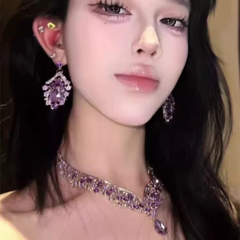 zoozmomo紫色闪钻项链女2025新款轻奢高级感锁骨链套装配