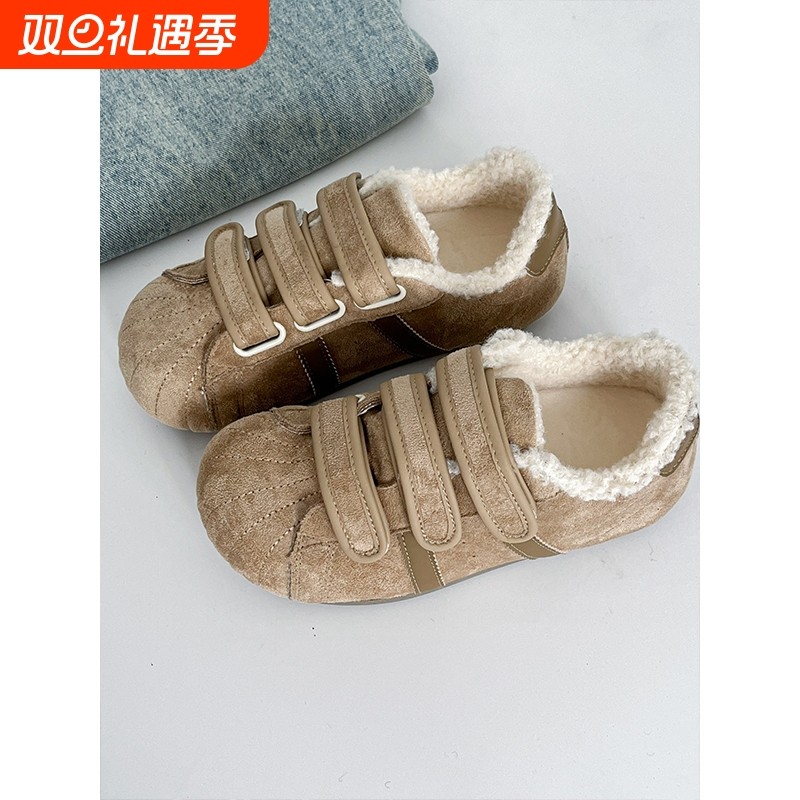 保暖加绒魔术贴勃肯鞋女2025秋冬新款软底懒人百搭休闲平底二棉鞋