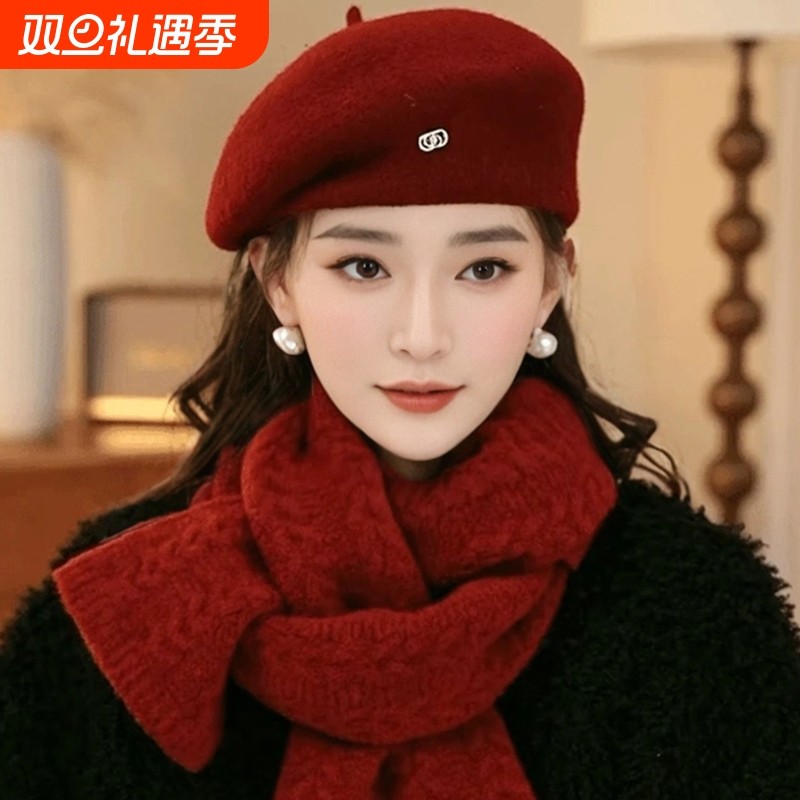 韩版气质保暖贝雷帽子女秋冬季毛呢时尚定型显脸小画家帽蓓蕾帽