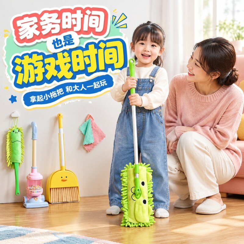 儿童过家家玩具小黄鸭扫把簸箕宝宝吸尘器拖把益智玩具组合套装
