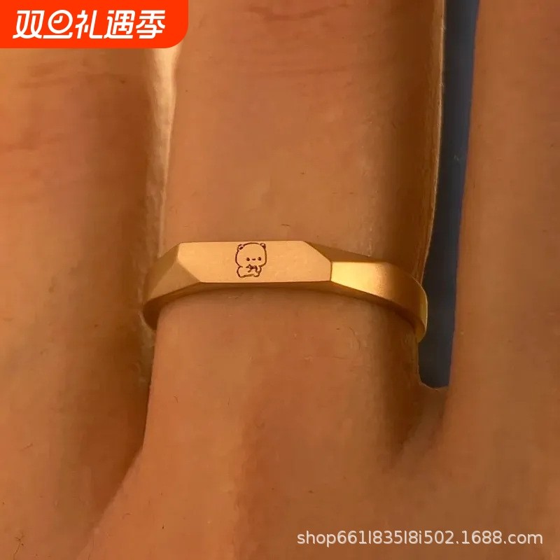 一二爱布布戒指磨砂精致情侣创意时尚食指设计指环可爱简约对戒