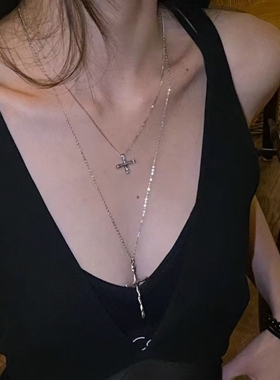 十字架镀银复古美式叠戴新款项链ins小众设计七夕