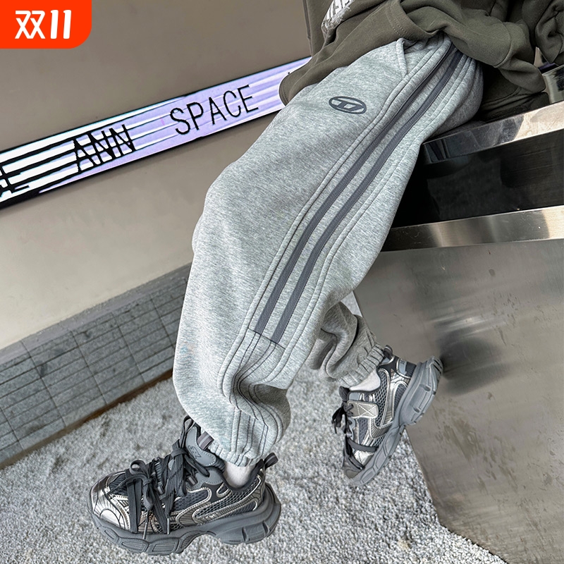 男童裤子春秋款2025新款儿童灰色卫裤大童秋装运动裤男孩校裤加绒