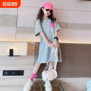 女童连衣裙夏季新款洋气时髦儿童夏装A字裙女大童夏天休闲T恤裙子