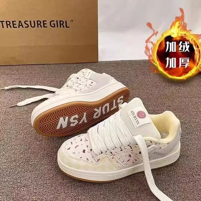 加绒板鞋女蔓越莓面包鞋ins潮秋冬季新款港风百搭小众鞋子女圆头