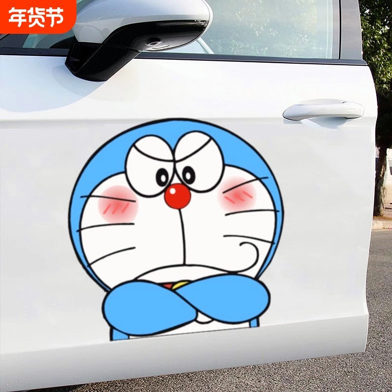 汽车贴纸划痕贴遮盖遮挡哆啦A梦小熊车贴卡通装饰电动摩托车贴