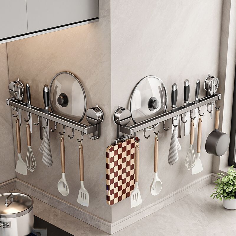 吸盘厨房置物架挂钩多功能免打孔壁挂式挂杆铲子勺子刀架收纳挂架