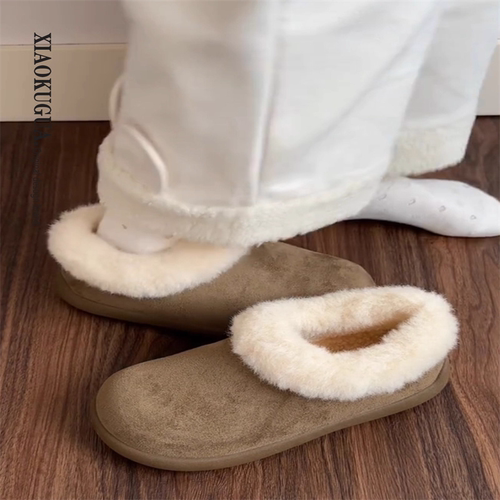 厚底磨砂皮加绒雪地靴女鞋2025年冬季新款勃肯鞋软底棉鞋毛绒棕色