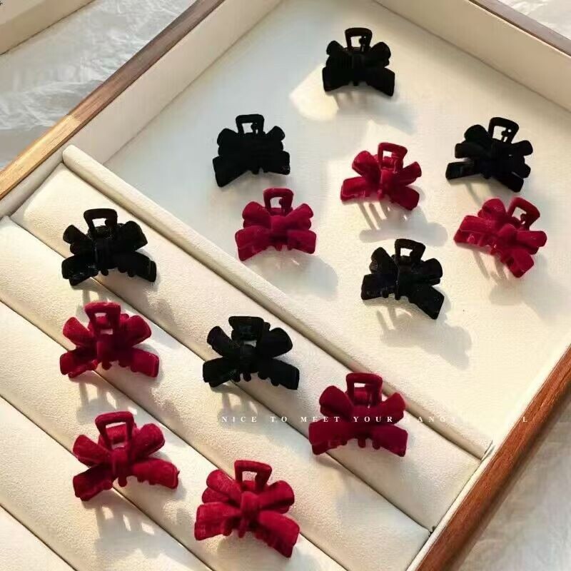 发夹公主头前额迷你小号蝴蝶结黑色抓夹女秋冬丝绒刘海头饰鲨鱼夹