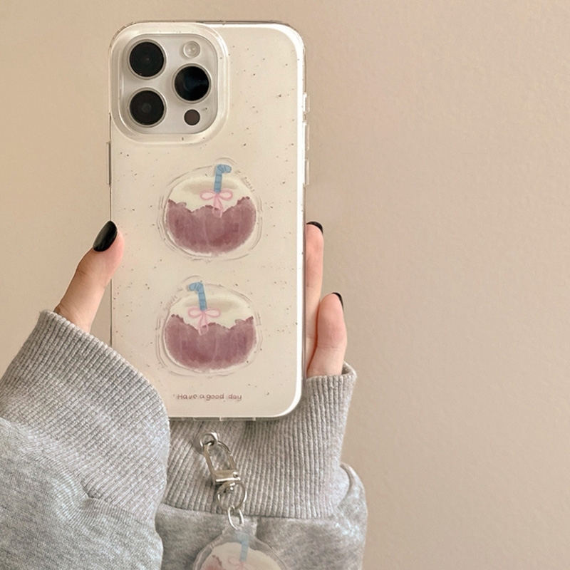 ins风小众泼墨椰子插画适用苹果17promax手机壳iPhone16pro新款15pro高级感16日韩15女14双层17创意全包防摔