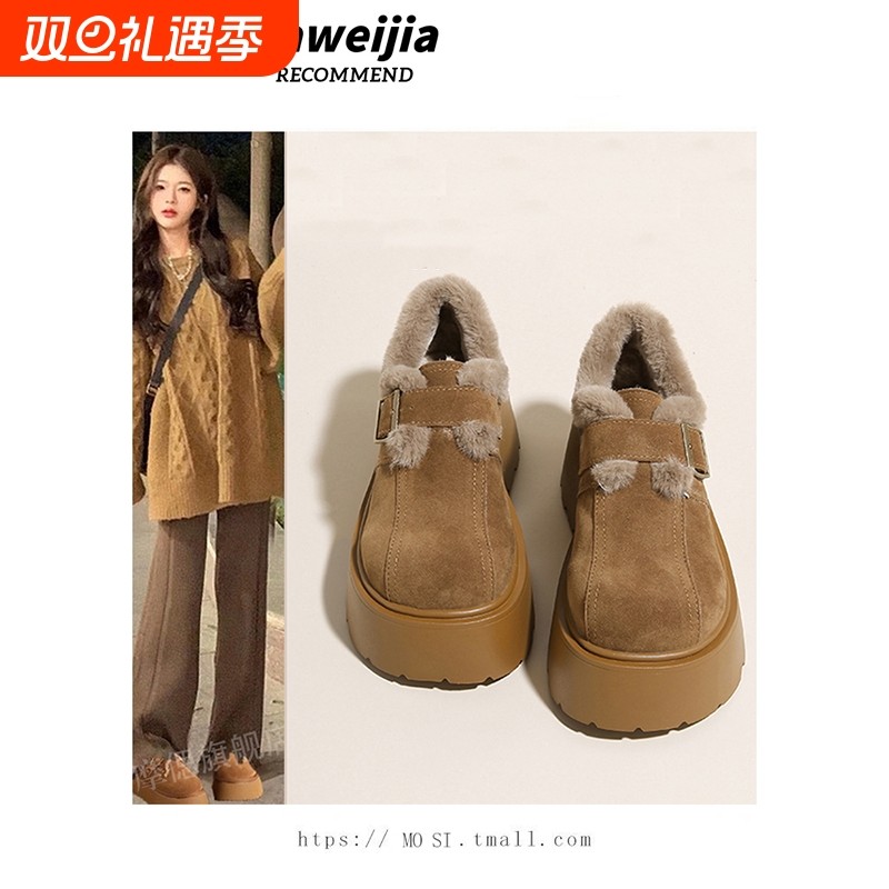 松糕厚底增高勃肯女鞋子加绒加厚雪地靴2025新款冬季爆款乐福棉鞋