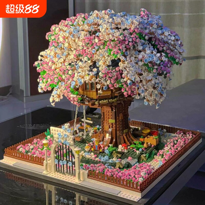 小红书同款樱花树屋积木高难度拼装玩具3D立体模型摆件女生日礼物