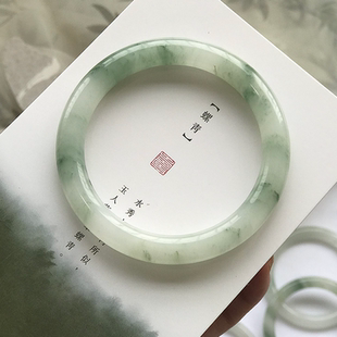 天然无染色新疆天山翠手镯雪翠飘花玉镯女款 冰翠金丝玉圆条非翡翠