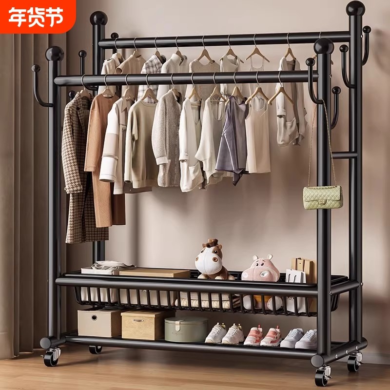 衣架落地卧室加粗室内晾衣架家用挂衣架子阳台移动简易衣架置物架