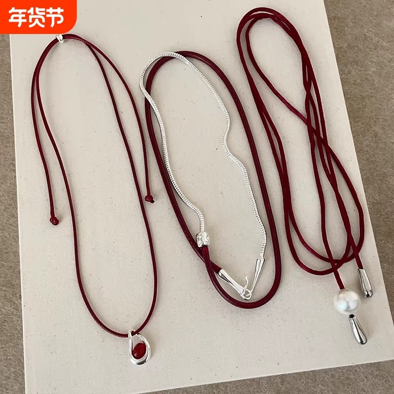 安可拉红绳绑带choker项链女简约百搭ins甜酷辣妹时尚颈链毛衣链