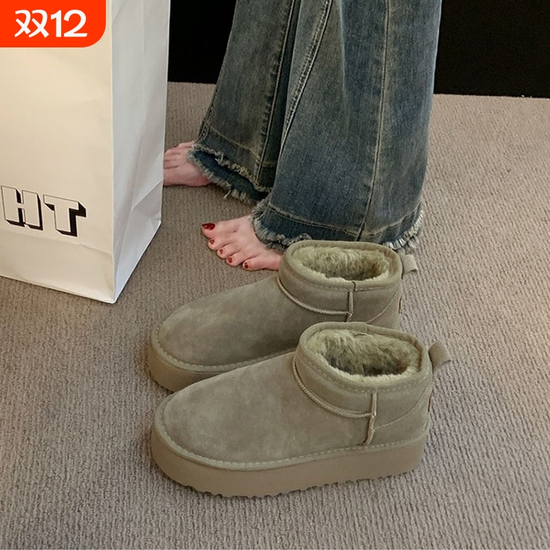 白鹿同款雪地靴女皮毛短靴2025冬季新款厚底加绒加厚面包东北棉鞋