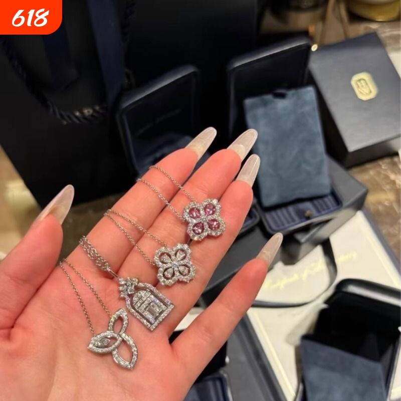 loop四叶草项链女925纯银莫桑钻幸福之门锁骨链满钻耳钉耳环白金
