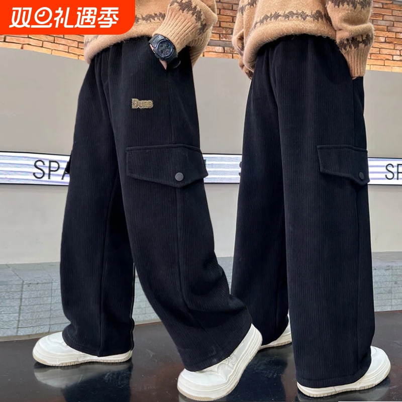 儿童灯芯绒裤子男童工装裤一体绒