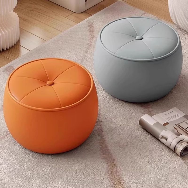 门口换鞋凳轻奢实木圆凳皮质家用矮凳客厅凳子沙发茶几南瓜凳久坐