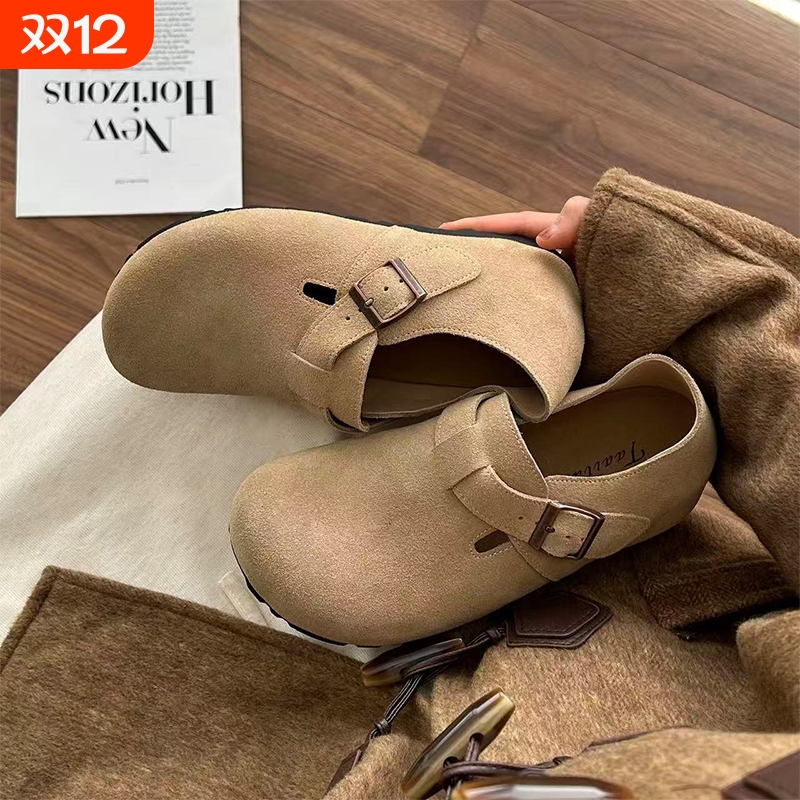 【现货】磨砂牛皮勃肯鞋5cm增高真皮女2025秋冬新款奶奶鞋女款底