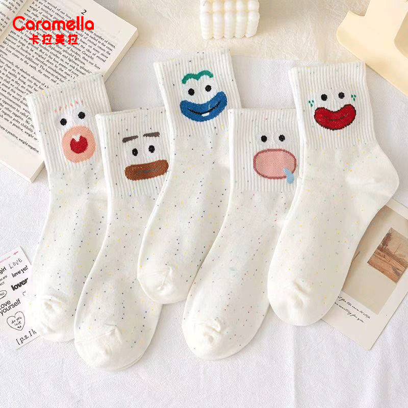 下拉6.9元6双！caramella！卡通萌宠中筒袜