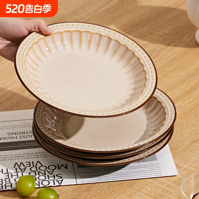 复古陶瓷盘子家用2026新款高颜值深盘餐盘釉下彩碗盘餐具高级碗碟